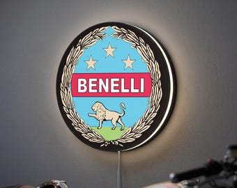 Benelli Motorcycle 3D LED Lightbox, Dimmable Garage Wall Art, Italian Bike Decor