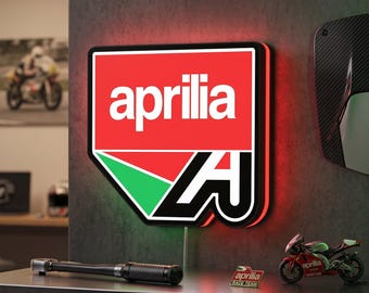 Aprilia LED Lightbox, Dimmable Motorcycle Sign, MotoGP Garage Decor, Gift for Biker