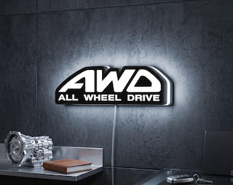 AWD 3D LED Lightbox, Dimmable Automotive Garage Art Sign, Man Cave Gift
