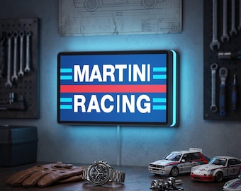 Martini Racing 3D LED Lightbox, Vintage Motorsport Wall Decor, Garage Bar Sign Lamp