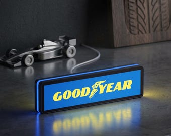 Goodyear LED Lightbox, Dimmable 3D Tire Shop Sign, Vintage Racing Decor