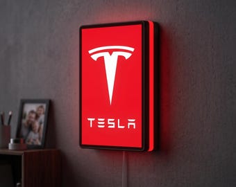 Tesla 3D LED Lightbox, Dimmable Car Logo Sign, Man Cave Decor, Gift for Him