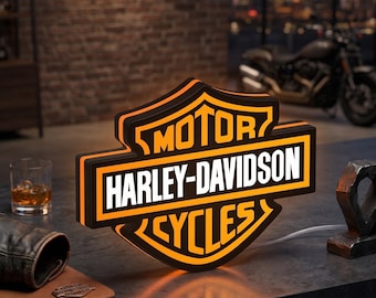 Harley Davidson LED Lightbox, 3D Dimmable Garage Decor, Biker Man Cave Sign
