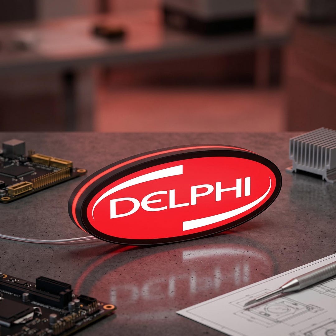 Delphi LED Lightbox, Dimmable 3D Auto Parts Decor, Mechanic Shop Wall ...