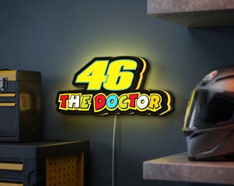 46 The Doctor LED Sign, Valentino Rossi Fan Art, Moto Racing Decor, Garage Light