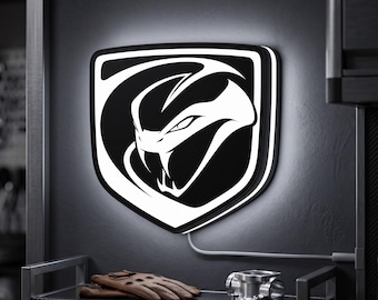Dodge Viper LED Lightbox, 3D Wall Decor, Mopar Man Cave Sign, Dimmable Lamp