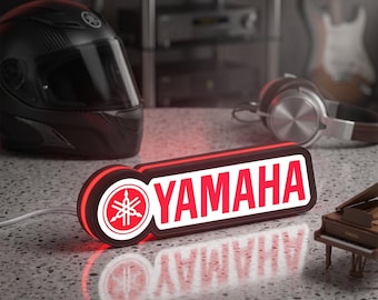 Yamaha LED Lightbox, Dimmable 3D Motorcycle Garage Decor, Music Room Accent