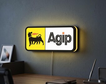 Agip Six-Legged Dog 3D LED Lightbox, Vintage Gas Station Sign, Italian Petroleum Garage Decor