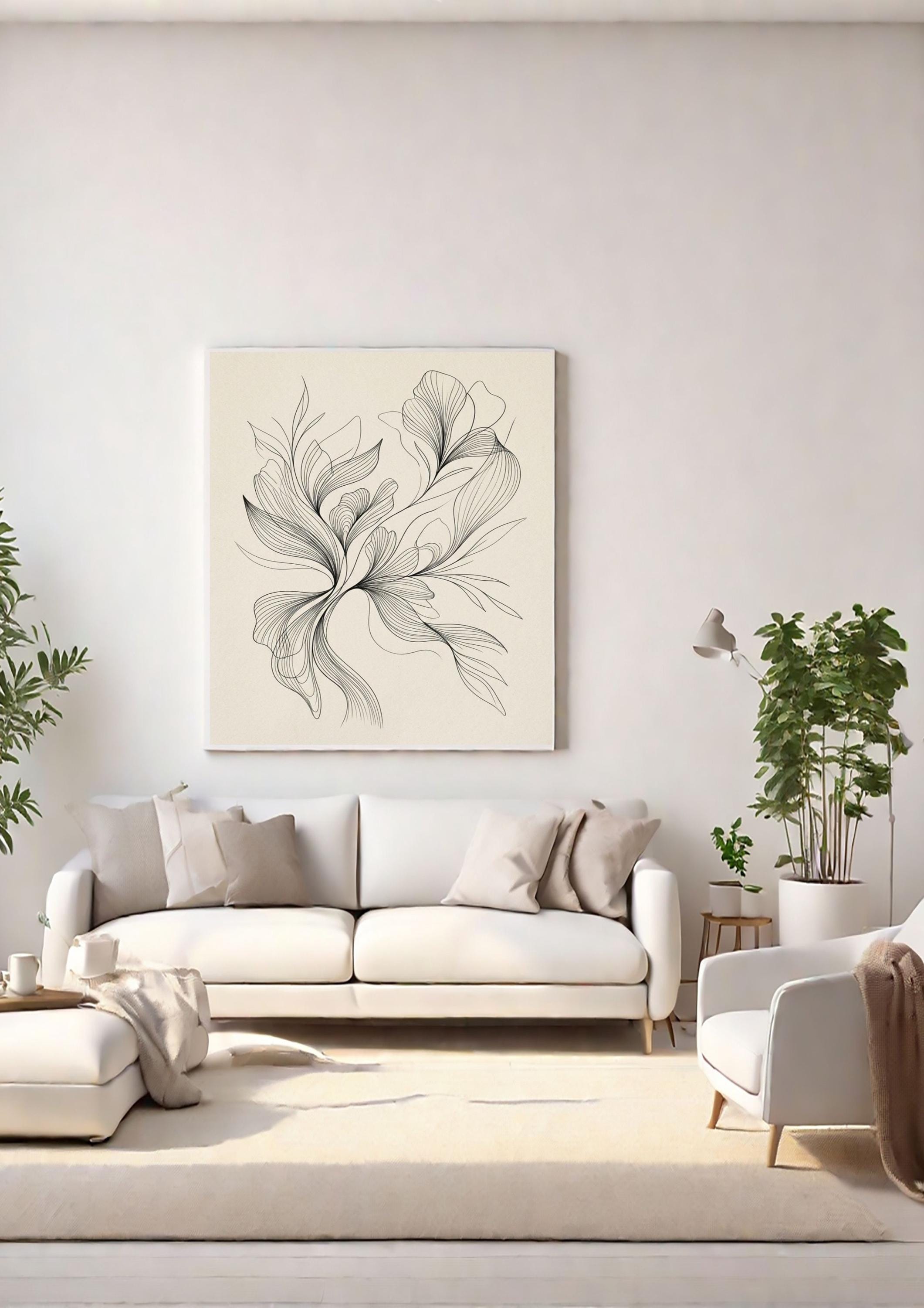 Fine Line Abstract Wall Art, Minimalist Organic Shapes Poster, Spring ...