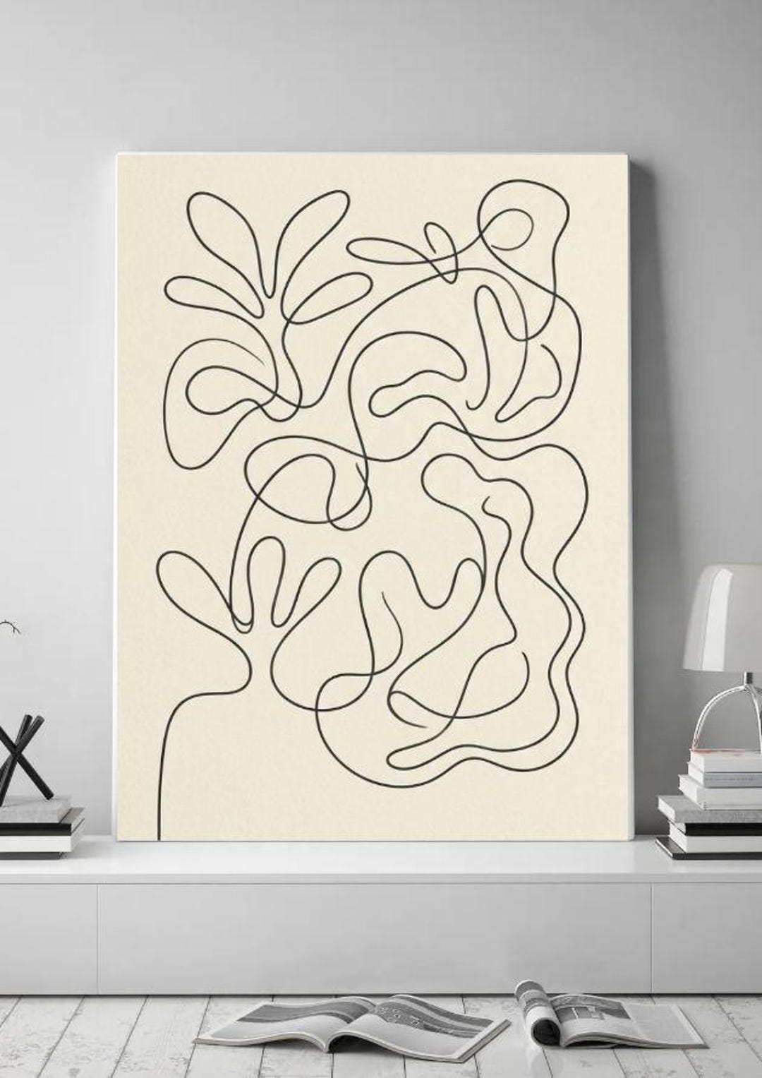 Minimalist Continuous Line Art Print, Abstract Organic Wall Art, Mid ...
