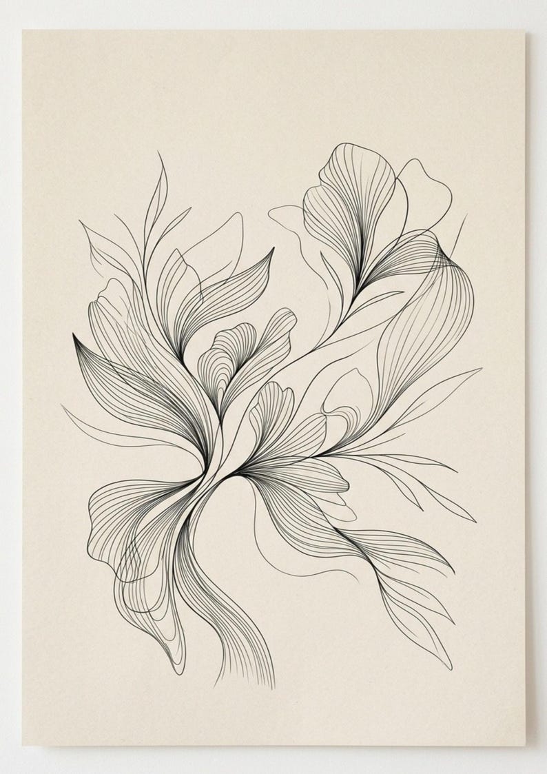 Fine Line Abstract Wall Art, Minimalist Organic Shapes Poster, Spring ...