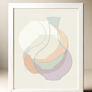 Väggkonst med månkruka i orean, minimalistisk keramikposter, zenneutral linjekonsttryck, modern estetisk inredning, traditionell koreansk vasillustration