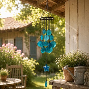 Natural Shell Wind Chime Handmade Coastal Decor, Vintage Rustic Garden Wind Chime, Boho Patio Porch Hanging Ornament Gift