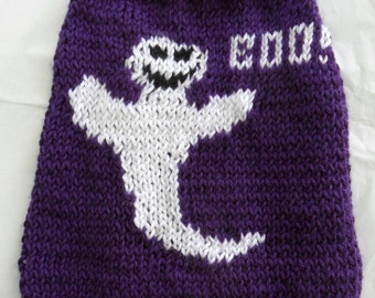 Ghost dog sweater knitting pattern - PDF for small dogs, Halloween, spooky