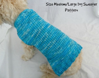 Easy dog sweater knitting pattern for medium and large dogs - PDF, instant download