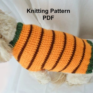 Dog sweater knitting pattern - PDF orange striped small dog sweater