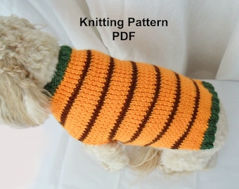 Dog sweater knitting pattern - PDF orange striped small dog sweater