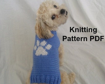 Dog sweater knitting pattern with paw print - PDF, small dog sweater, instant download