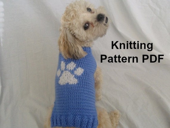 Dog Sweater Knitting Pattern With Paw Print Pdf Small Dog Sweater Instant Download