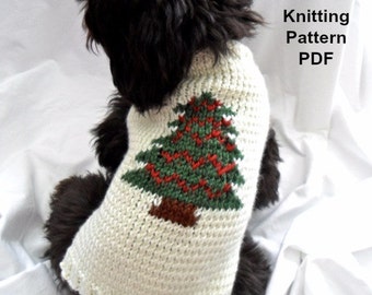 Christmas dog sweater knitting pattern - PDF for small dogs, Christmas tree, holidays 2017