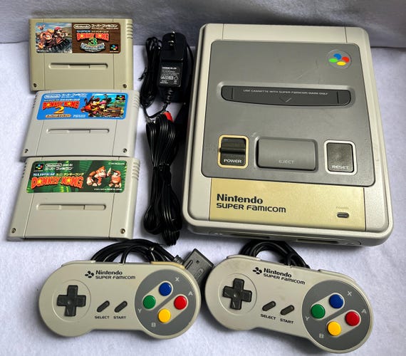 Super Famicom Console Bundle Tested Working Donkey Kong Trilogy SNES Japan 2 Controllers Free Shipping