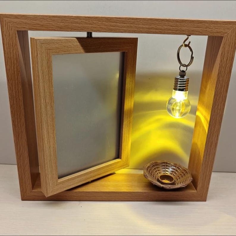 Led Photo Frame Rotating Rotating Wooden Photo Frame With LED Lights, Personalized Desktop ...