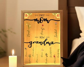 Porta-retratos LED personalizado com flores para aniversário, presente personalizado, placa luminosa com o nome da família, presente exclusivo para o Dia das Mães.