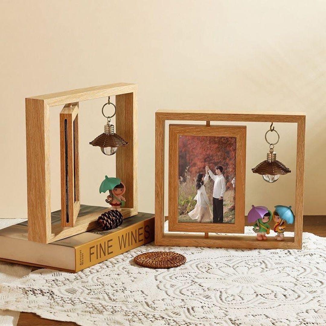 Led Rotate Photo Frame Rotating Wooden Photo Frame With LED Lights, Personalized Desktop ...