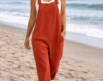 Combinaison salopette en lin rouge d'hiver