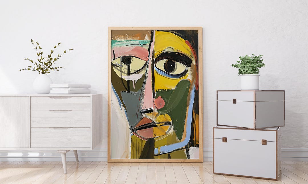 Wooden Framed Cubist Face Art Print, Picasso Style Abstract Portrait ...