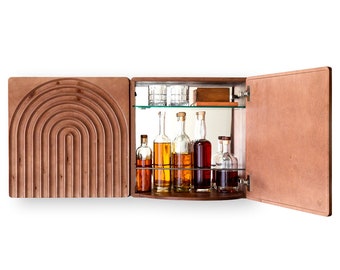 KARVD Arch - Liquor Cabinet - Floating Cocktail Bar - Wall Hanging Whiskey Cabinet - Hidden Murphy Bar - Wall Mounted Hideaway Home Bar