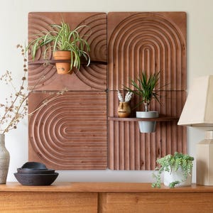 Wood Carved Wall Planter Set: Vertical Indoor Garden Decor - Made in USA