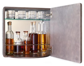 KARVD Ripple - Wall Mounted Liquor Cabinet - Modern Cocktail Bar - Compact Whiskey Bar Cabinet - Hanging Wall Bar - Space Saving Murphy Bar