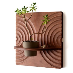 Wood Carved Hanging Planter: Modern Vertical Wall Garden, Made in USA