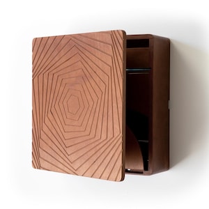 Geometric Carved Liquor Cabinet: Wall Mounted Hexagon Mini Bar - Made in USA