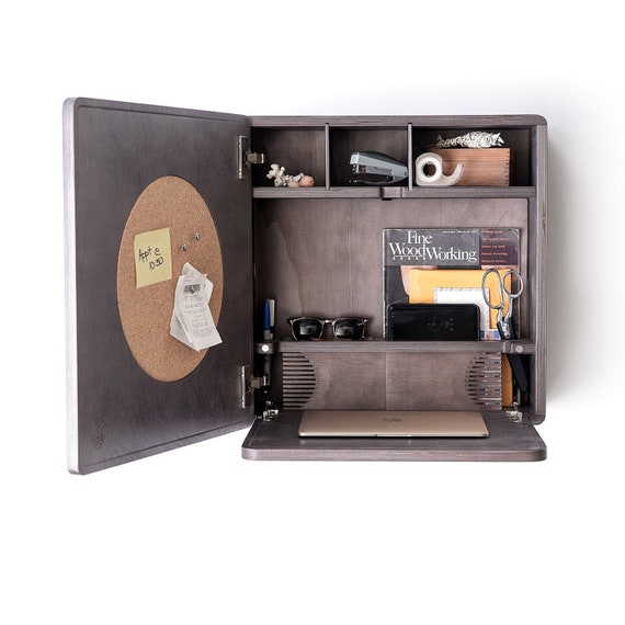 Wall Mounted Murphy Desk: Fold-Down Laptop Desk, Space Saving Design - Made in USA