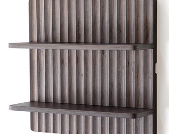 Wood Carved Wall Shelf: Modular Hanging Bookcase, Made in USA
