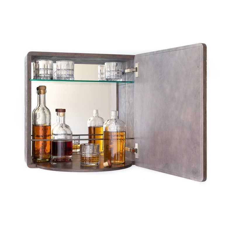 KARVD Arch Liquor Cabinet Floating Cocktail Bar Wall Hanging Whiskey Cabinet Hidden Murphy Bar Wall Mounted Hideaway Home Bar image 5