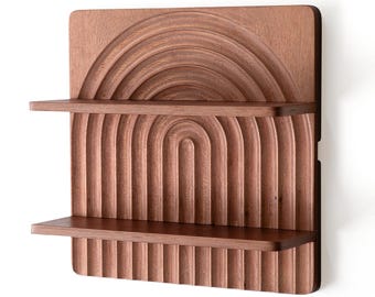 Carved Arch Floating Wall Shelf: Boho Wood Bookshelf, Made in USA