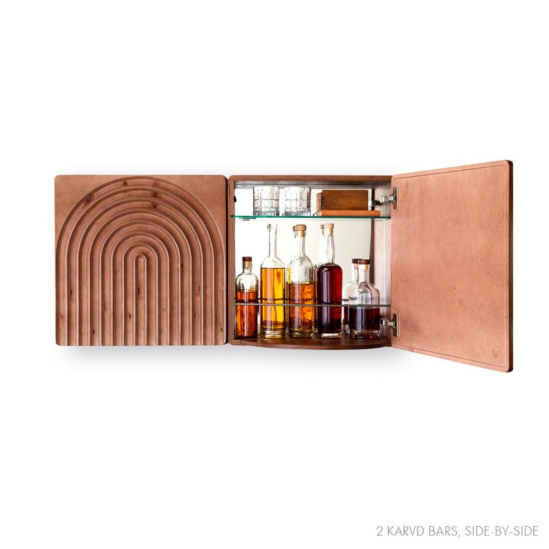 KARVD Arch Liquor Cabinet Floating Cocktail Bar Wall Hanging Whiskey Cabinet Hidden Murphy Bar Wall Mounted Hideaway Home Bar image 1