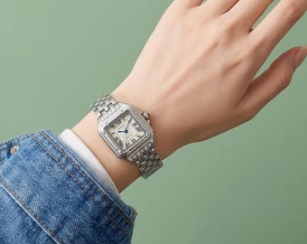 Elegant Square Face Watch for Women | Classic Two-Tone Roman Numeral Wristwatch