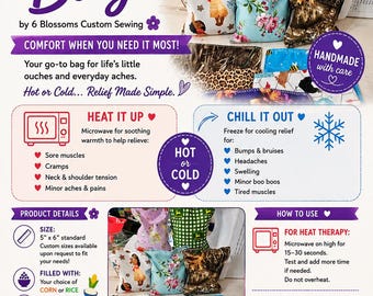 Microwave Heating Pad | Reusable Hot Cold Therapy Pack | Rice or Corn Heat Pack | Freezer Compress | Handmade Pain Relief Pack