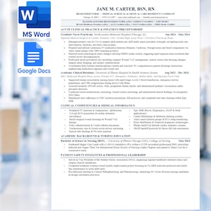 Pode incluir: Um currículo de enfermagem profissional para Jane M. Carter, BSN, RN, detalhando a prática clínica, competências, educação e liderança. O documento inclui dados de contato, informações de certificação e listas de experiência.