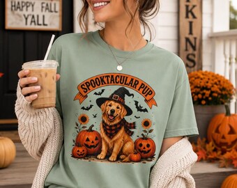 Spooktacular Pup Halloween dog T-Shirt, Witch Dog T Shirt, Halloween Graphic Tee