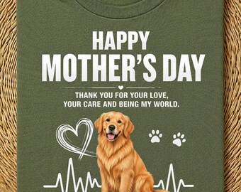 Golden Retriever Dog Mom Mother's Day Shirt, Heartbeat Paw Print Tee