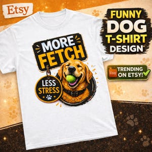 Koszulka z napisem „Więcej aportu, mniej stresu” dla golden retrievera | Koszulka dla psa, koszulka do zabawy dla szczeniąt