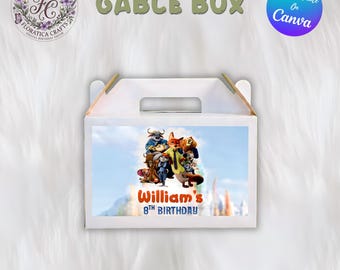 Zootopia Gable Box Label, Judy Hopps Nick Wilde Birthday Party Favor Box, Treat Box Wrapper Printable, Digital Download Party Supplies ZP1