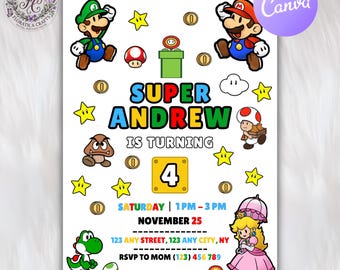 Super Mario Bros Editable Birthday Invitation, Super Mario Galaxy Party Invite Card, Kids Birthday Party Invitation, Digital Download SM1