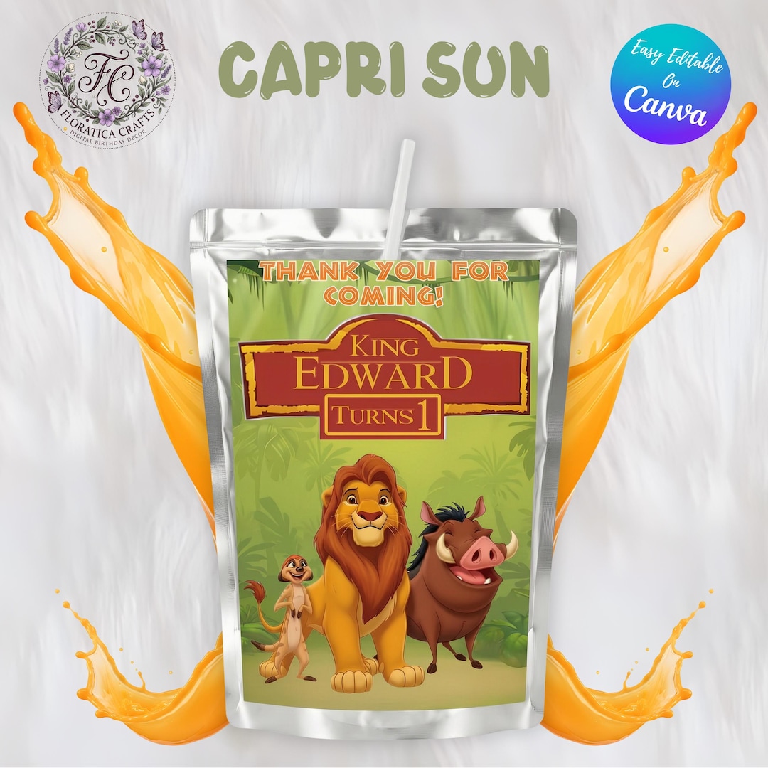 Lion King Capri Sun Labels, Safari Birthday Pouch Wrappers (digital ...