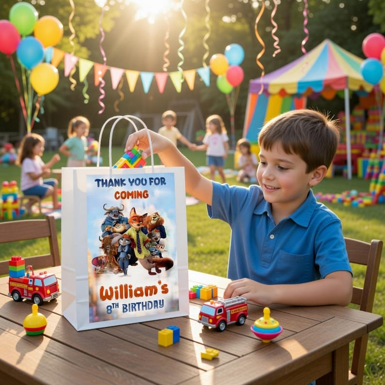 Zootopia Treat Bag Label, Judy Hopps Nick Wilde Birthday Party Favor Bag, Goodie Bag Topper Printable, Digital Download Party Supplies ZP1 image 2